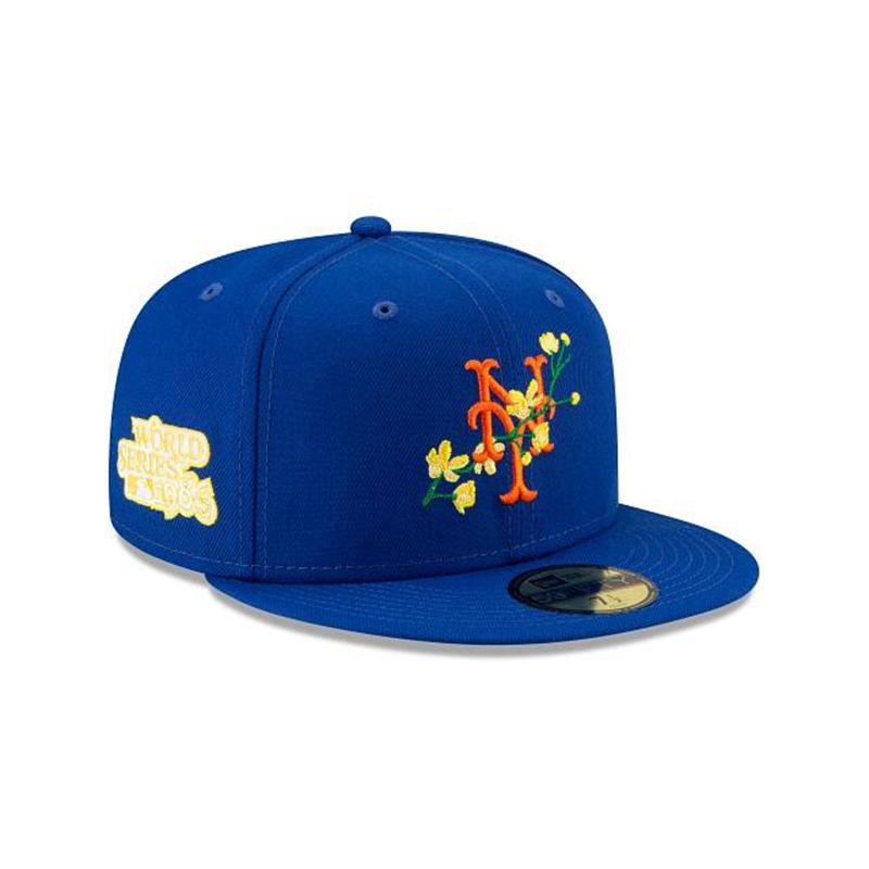 MLB New York Mets Side Patch Bloom 59Fifty Fitted (PPB8233) - Blue New Era Caps